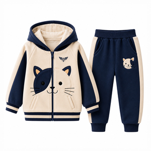Ensemble sweat à capuche et pantalon polaire pour bébés garçons et filles, motif chat mignon, survêtement chaud 2 pièces - Product Image 3