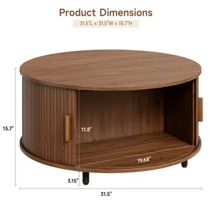 Modern Light Luxury Solid Wood Round <b>Coffee</b> <b>Table</b> With Curved Wood Design For Hotel Living Room Apartment Home Lounge - Product Image 6