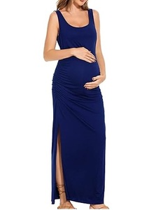 Vestido de Maternidad para Mujer, Color Azul Liso, Sin Mangas, Vestido Largo para Embarazo, Transpirable, Traje de Lactancia - Product Image 4