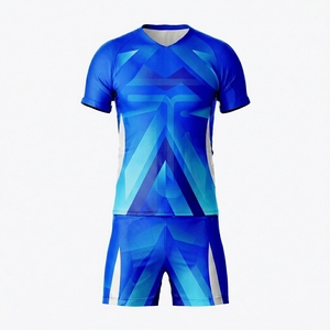 Conjunto de camiseta de fútbol sublimada para hombres, mujeres, jóvenes y adultos, manga corta, absorbe la humedad, estampado geométrico, ropa deportiva azul. - Product Image 1