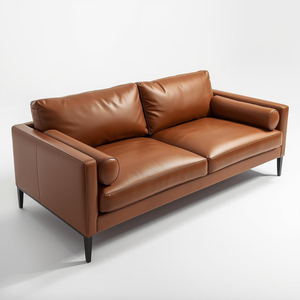 Sofá de Dos Plazas de Cuero con Encanto de Mediados de Siglo y Comodidad Contemporánea, Tapicería de Cuero Vacuno Genuino para Muebles de Salas de Estar Modernas - Product Image 1