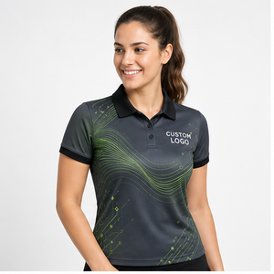 Polo Personalizado para Mujer con Estampado de Ondas Circulares en Verde Neón Carbón, Secado Rápido, Transpirable, Manga Corta, Uniforme de Golf, WPS-0811 - Product Image 1