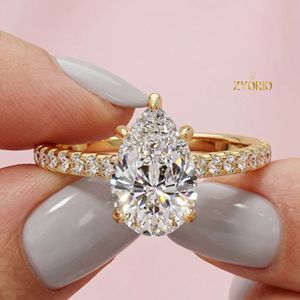 แหวนหมั้นเพชรเม็ดเดี่ยวแบบลูกแพร์925เงินสเตอร์ลิง - Product Image 1
