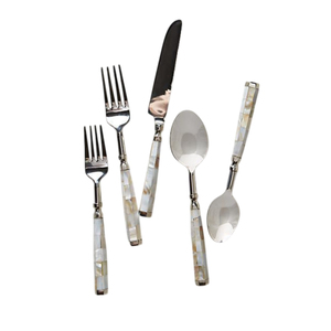 Elegante Juego de Cubiertos de Metal Plateado con Mangos de Perla, Aptos para Lavavajillas, Juego de Cubiertos para Bodas y Cenas en Oferta - Product Image 3