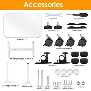 Carrito de ordenador portátil blanco, mesa de ordenador portátil rodante ajustable en altura inclinable de 90 °, escritorio de pie móvil plegable para oficina en casa - Product Image 6