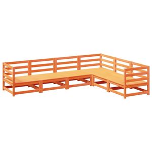 Grand ensemble de canapés de jardin modulaires en bois de pin massif brun ciré, mobilier d'extérieur - Product Image 2