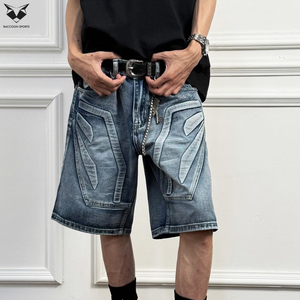 Shorts en jean droits mi-taille respirants et légers en maille pour homme, coupe ample décontractée, été 2026, avec logo personnalisé - Product Image 3