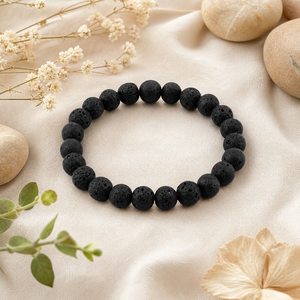 Bracelet extensible en pierre de lave naturelle, perles rondes de 8 mm, tendance, unisexe, certifié par un tiers, vente en gros - Product Image 3