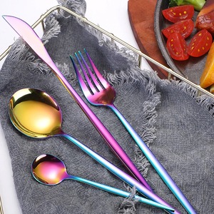 Ensemble de couverts en métal plaqué arc-en-ciel, vaisselle élégante pour fêtes, finition miroir haute brillance, passe au lave-vaisselle - Product Image 1
