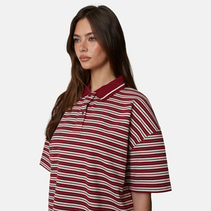 Polo de manga corta a rayas rojas y blancas para mujer, informal, de punto, corte regular - Product Image 6