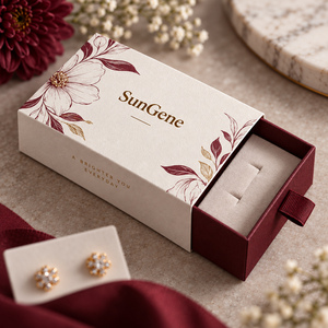 SunGene Sliding <b>Drawer</b> Rigid Paper Box for Earrings in Burgundy And Shell White - Product Image 3