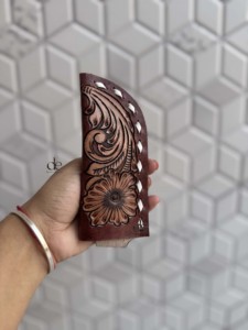 Hot Sale High Quality Hand <b>Tooled</b> <b>Leather</b> Knife Sheath Hunting Accessories Genuine <b>Leather</b> Feather Design Knife Cover <b>Pouch</b> - Product Image 3