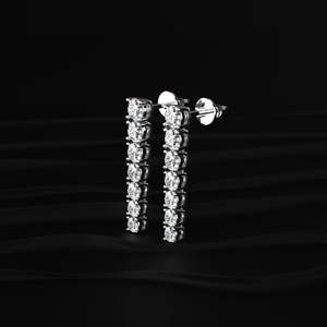 Round Cut Moissanite Drop Dangle Earrings 6 TCW Colorless VVS 14K Gold Vertical Diamond Line <b>Screw</b> Back Handmade Bridal Jewelry - Product Image 3