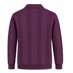 Pull-over en maille pour homme, violet prune, à manches longues, motif rayé texturé, col et poignets côtelés, style décontracté chic, haut de gamme - Product Image 2