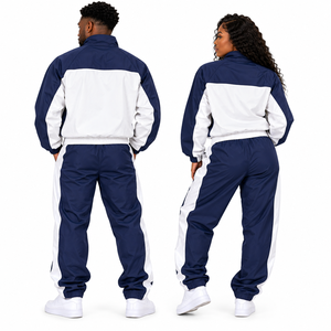 Ensemble de survêtement unisexe bleu marine et blanc, veste zippée intégrale et pantalon, sportif, respirant, en polyester, pour l'automne, vêtements décontractés et actifs, sports de plein air - Product Image 5