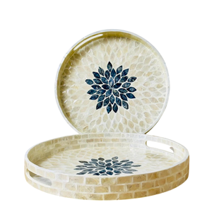 <b>Round</b> Shape Pearl Wooden Serving <b>Trays</b> With Handle For Dining <b>Table</b> Food & Drinks Serving <b>Trays</b> Home & Hotels Supplies - Product Image 3