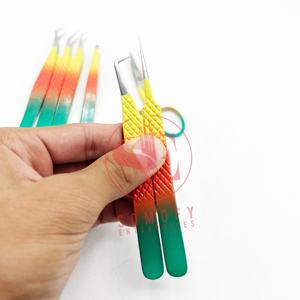 Venta al por mayor de pinzas para pestañas de acero inoxidable con estrella recubierta de Mti-Color, herramienta de belleza con etiqueta privada, Punta curva para extensión de pestañas - Product Image 6