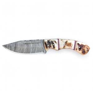 Custom Handmade Damascus Steel Outdoor Camping <b>Knife</b> Stag Horn <b>Bone</b> <b>Handle</b> Fixed Blade - Product Image 1