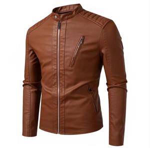 Unisex PU Leather Waterproof Moto Jacket Front Stand Collar Zipper Closure Regular Sleeve Solid Color Loose Fit <b>Winter</b> Casual - Product Image 1