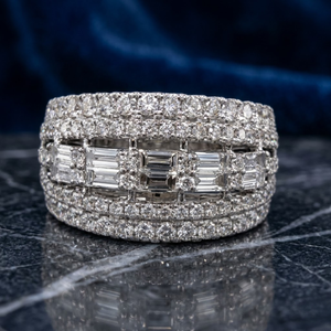 Fast Delivery Jewellery Skillful High Quality 18k Solid White Gold Real Diamond Baguette Big Cluster Engagement Wedding Party - Product Image 1