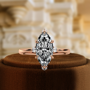 6 Prong Marquise Engagement Ring in 14k Solid Gold 1.5CT Lab Grown Diamond Bridal Ring, Solitaire Hidden Halo Ring, Promise Ring - Product Image 3