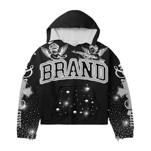 Sudadera con Capucha Personalizada BRAND 2026 para Hombre, Verde con Estampado de Diamantes de Imitación, Estilo Urbano, Tejido de Punto, Poliéster, Estilo Otoñal - Product Image 5