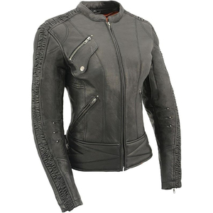 SAMROZ SPORTS Women's Black Leather Lightweight Crinkled Arm Lightweight Racer Jacket - Product Image 1