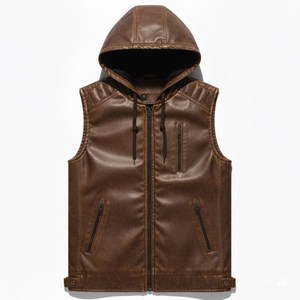 Chaleco de cuero con capucha y diseño en relieve para motociclistas, estilo biker, con diseño personalizado, apto para todos los motociclistas. - Product Image 1