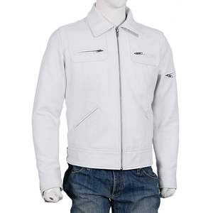 SASPORTS LEAGUE <b>Men's</b> <b>White</b> Faux Leather Motorcycle <b>Jacket</b> Stand Collar Zipper Front Casual Style Regular Fit Winter Breathable - Product Image 4