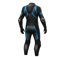 Combinaison de moto en cuir bleu-noir une pièce, armure intégrée, pour course sportive, équipement complet pour motard, personnalisable OEM, vente en gros