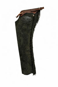 BAND BROTHERS Chaps en cuir véritable pour femme, style western, coupe ajustée, avec franges et fermeture à boucle, pour l'entraînement et l'équitation - Product Image 3
