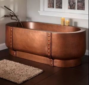 Baignoire autoportante en cuivre pur, ovale, de luxe, finition patine, baignoire en métal pour salle de bain à domicile - Indian Home Crrafts - Product Image 1