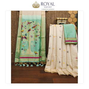 Oferta Increíble en la Ropa India Más Vendida: Saree de Algodón Muga Suave de Primera Calidad con Color Clásico y Bordado Completo en Resham - Product Image 3