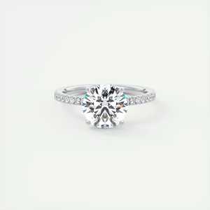 Bague de fiançailles solitaire avec diamant rond de laboratoire de 2,50 carats, sertie pavé 3/4 et halo caché en or blanc 14 carats - Product Image 3