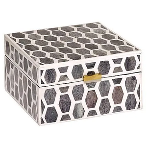 Caja de Madera Rectangular Artística con Incrustaciones de Hueso y Bisagras para Vajilla, Almacenamiento Multifuncional de Gran Capacidad - Product Image 6