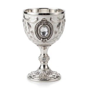 Bell Shape Wine <b>Glass</b> Handmade For Wedding Occasion Elegant Embossed Stainless Steel <b>Goblet</b> With Crystal Inlay - Product Image 2