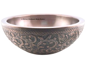 Lavabo rond de luxe en cuivre à double paroi Delicate Metals DS-115, finition cuivre antique, 40 cm, lavabo à poser, gaufré, durable - Product Image 2