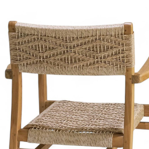Silla de Jardín de Mimbre y Madera para Exteriores, Sillón con Asiento Tejido de Teca, Asientos para Comedor de Patio - Product Image 4