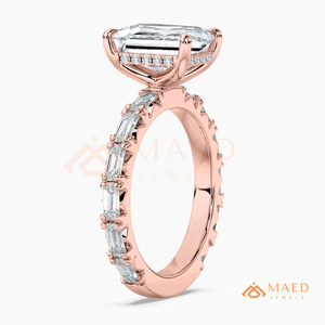 Bague élégante en moissanite taille émeraude pour femme, or rose, bijoux de fiançailles et de mariage, à porter au quotidien, cadeau USA - Product Image 6