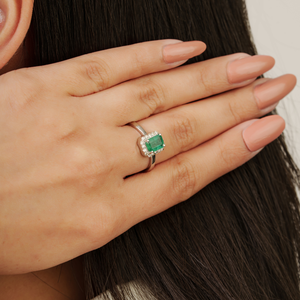 S925 Sterling <b>Silver</b> 100% Genuine <b>Emerald</b> & Diamond Halo May Birthstone <b>Ring</b> For Women's Jewelry Wholesale Price - Product Image 2