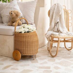 Chariot en rotin avec roulettes, panier de rangement pour enfants, chariot à jouets, sac de transport - Product Image 5