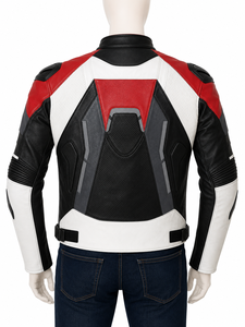 Men's Red Black Leather 220g Customized Brand <b>Motorcycle</b> <b>Jacket</b> Full Sleeve Color Blocked Windproof Racing Style <b>Summer</b> All - Product Image 2
