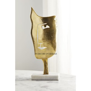 Modern Gold Plated Abstract <b>Face</b> Sculpture Handmade Artistic Decor Tabletop Display Irregular Shape Living Room Accent - Product Image 1