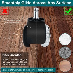 Roues de chaise de bureau en polyuréthane, 5 pièces, pour sols en bois dur/terrasses en moquette, ajustement universel, charge maximale de 496LBS, roulettes pour meubles - Product Image 3