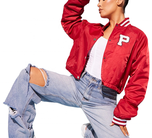 Blouson Bomber en Satin Personnalisé pour Femme, Manches Longues, Boutonné, Style Universitaire Décontracté, Grande Taille, Coupe Courte, Respirant - Product Image 5