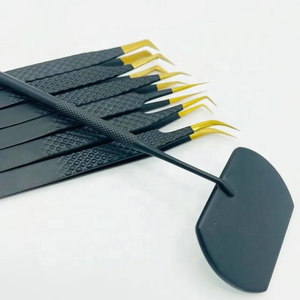 Juego de pestañas de espejo de acero inoxidable de alta calidad con pinzas de punta de fibra negra y dorada Logotipo personalizado Color OEM Etiqueta privada - Product Image 4