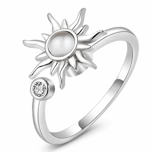 Bague de mariage Bezal en moissanite taille brillant ronde, en argent sterling 925, ajustable, motif soleil - Product Image 3