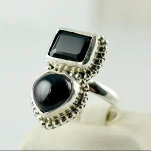 Black Onyx <b>Ring</b> 925 Sterling <b>Silver</b> Handmade Boho <b>Statement</b> Promise <b>Ring</b> for Women, July Birthstone, Dual Stone Jewelry - Product Image 2