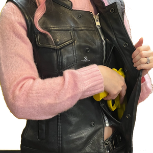 <b>Women</b> Genuine Leather Vest Motorcycle Biker Style Slim Fit Sleeveless Vintage <b>Waistcoat</b> Outerwear V Neck Casual Windproof - Product Image 6
