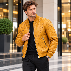 Chaqueta Bomber de Cuero para Hombre con Bolsillos con Cremallera y Cuello Acanalado - Product Image 3